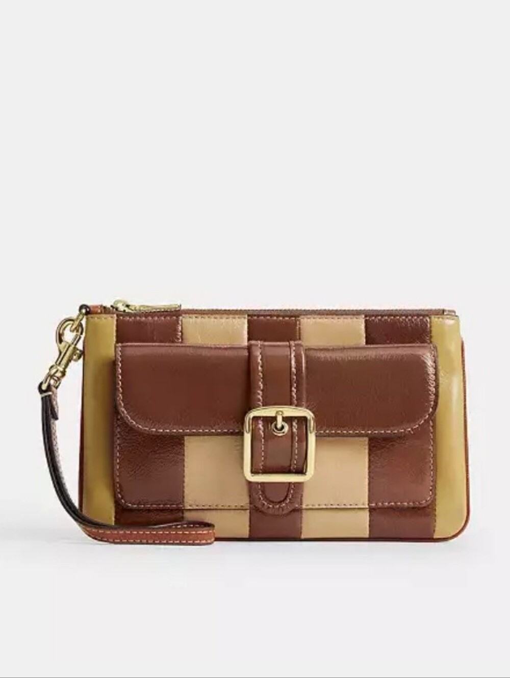 COACH Large Buckle Front Leather Wristlet In Redwood Multi, Gold Hardware, NEW! - Picture 4 of 9